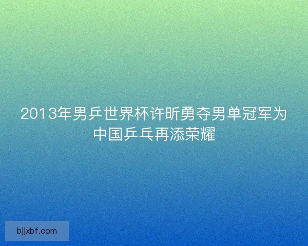 2013年男乒世界杯许昕勇夺男单冠军为中国乒乓再添荣耀 2013年男乒世界杯许昕勇夺男单冠军为中国乒乓再添荣耀