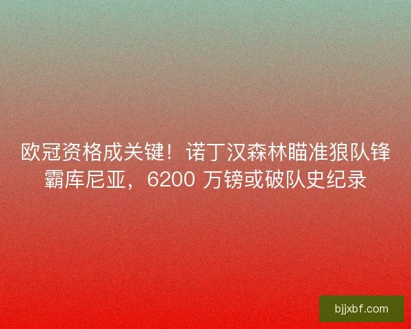 欧冠资格成关键！诺丁汉森林瞄准狼队锋霸库尼亚，6200 万镑或破队史纪录