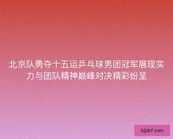 北京队勇夺十五运乒乓球男团冠军展现实力与团队精神巅峰对决精彩纷呈